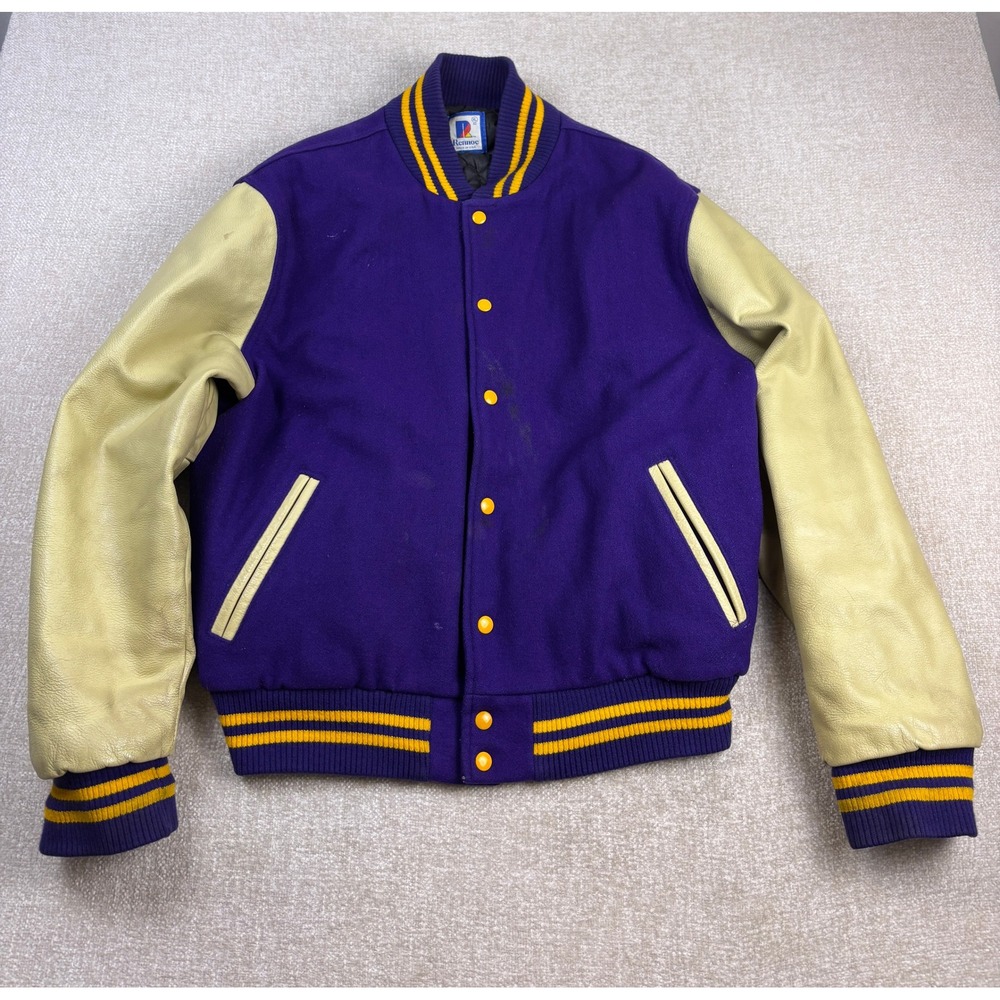 Vintage Rennoc Cudahy Packers Varsity Jacket Purple Wool Leather Mens XL 48 USA